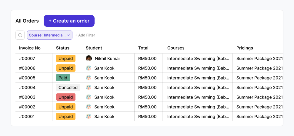 K3LAS orders screen showing invoices and payment tracking